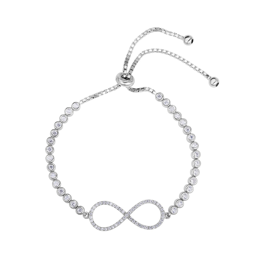 Sterling Silver Infinity Bracelet with Cubic Zirconia, Adjustable