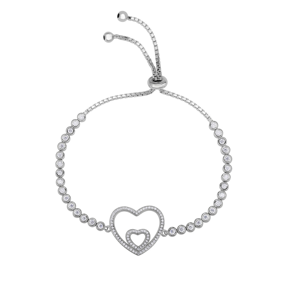 Sterling Silver Cubic Zirconia Double Heart Adjustable Bracelets (DC-7)