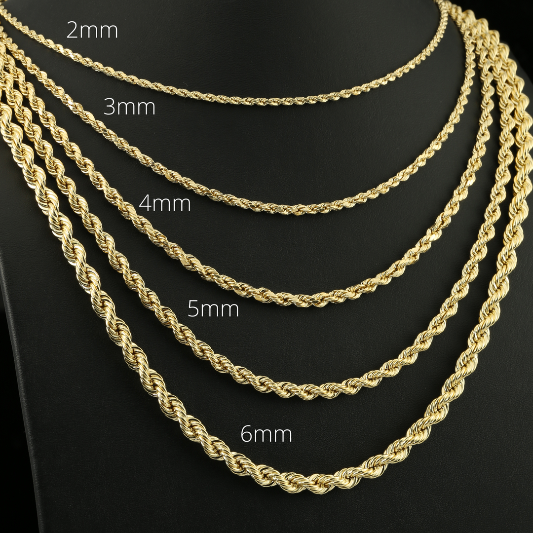 Lightweight 14K Yellow Gold Rope Chain and Bracelet