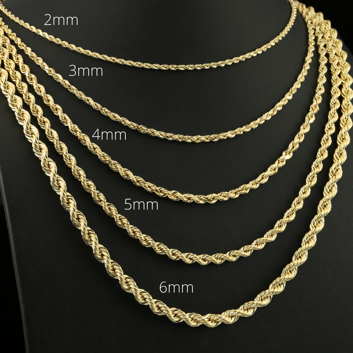 Lightweight 14K Yellow Gold Rope Chain and Bracelet