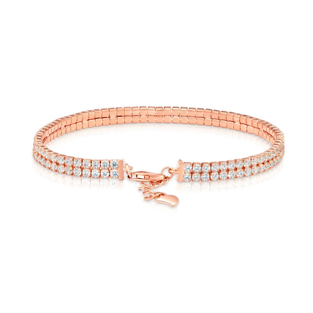925 Solid Sterling Silver Rose Tone Classic Tennis Bracelet