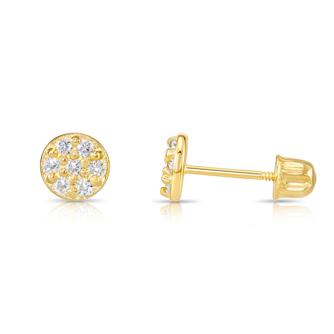 14k Gold Cubic Zirconia Round Stud Earrings, Screwback