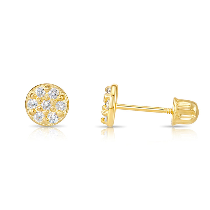 14k Gold Cubic Zirconia Round Stud Earrings, Screwback