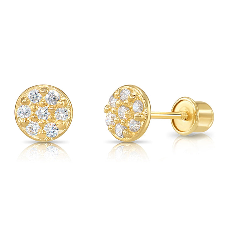 14k Gold Cubic Zirconia Round Stud Earrings, Screwback