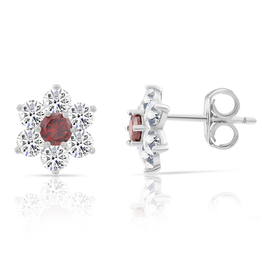 Sterling Silver Cubic Zirconia Birthstone Flower Stud Earrings NYE9201