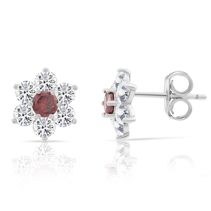 Sterling Silver Cubic Zirconia Birthstone Flower Stud Earrings NYE9201