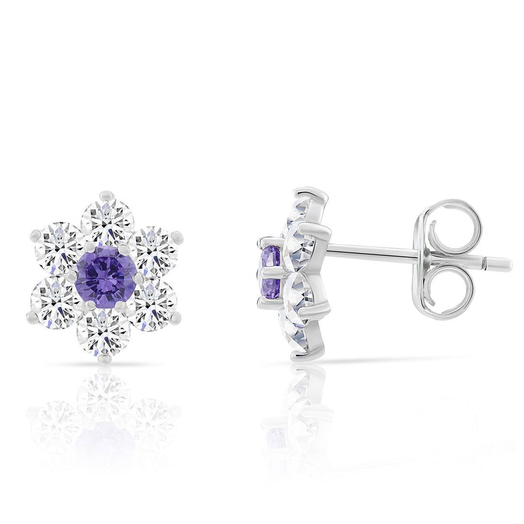 Sterling Silver Cubic Zirconia Birthstone Flower Stud Earrings NYE9201