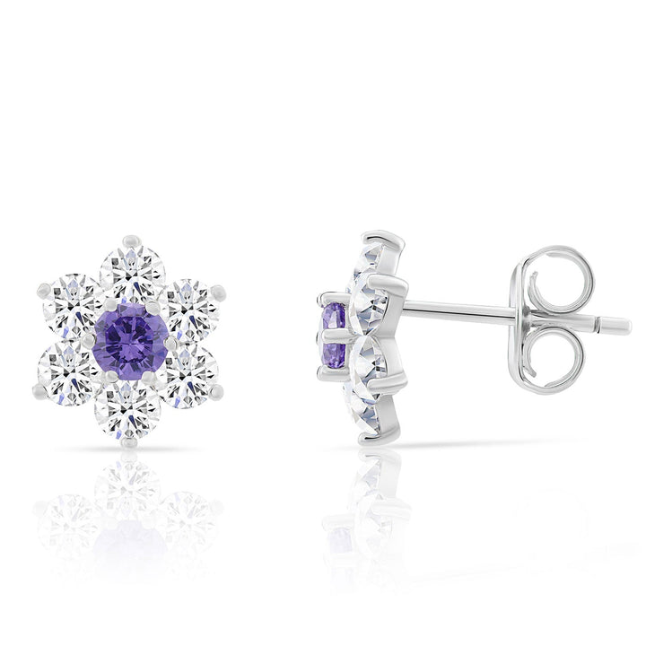 Sterling Silver Cubic Zirconia Birthstone Flower Stud Earrings NYE9201