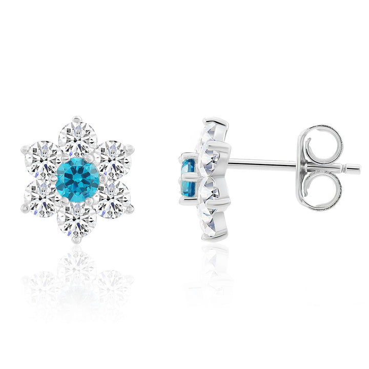 Sterling Silver Cubic Zirconia Birthstone Flower Stud Earrings NYE9201