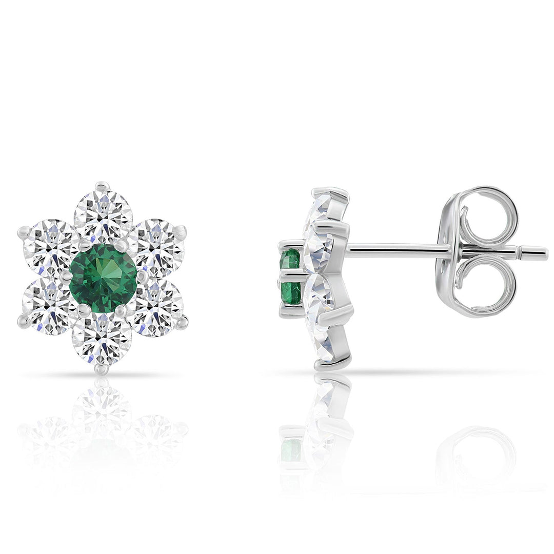 Sterling Silver Cubic Zirconia Birthstone Flower Stud Earrings NYE9201