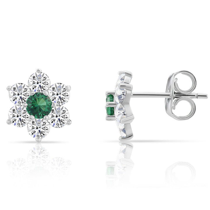 Sterling Silver Cubic Zirconia Birthstone Flower Stud Earrings NYE9201