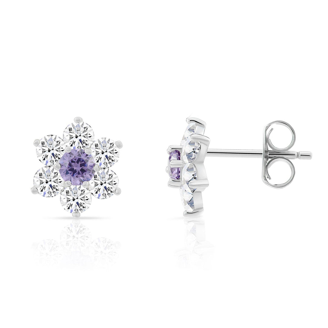 Sterling Silver Cubic Zirconia Birthstone Flower Stud Earrings NYE9201