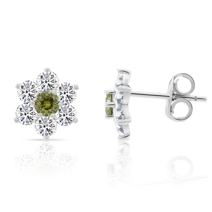 Sterling Silver Cubic Zirconia Birthstone Flower Stud Earrings NYE9201