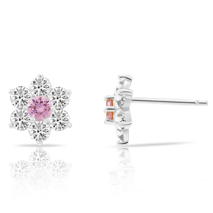 Sterling Silver Cubic Zirconia Birthstone Flower Stud Earrings NYE9201