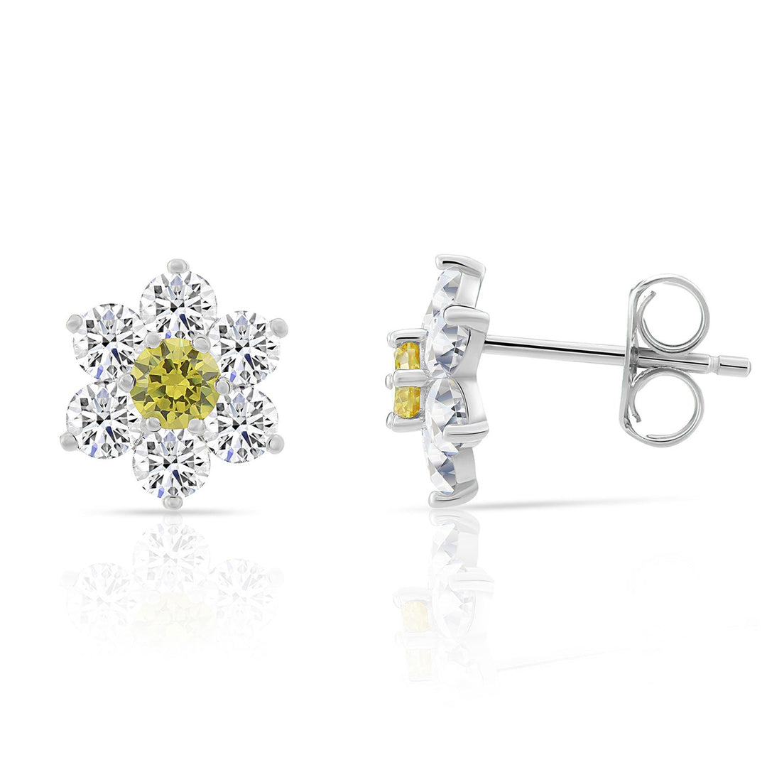 Sterling Silver Cubic Zirconia Birthstone Flower Stud Earrings NYE9201