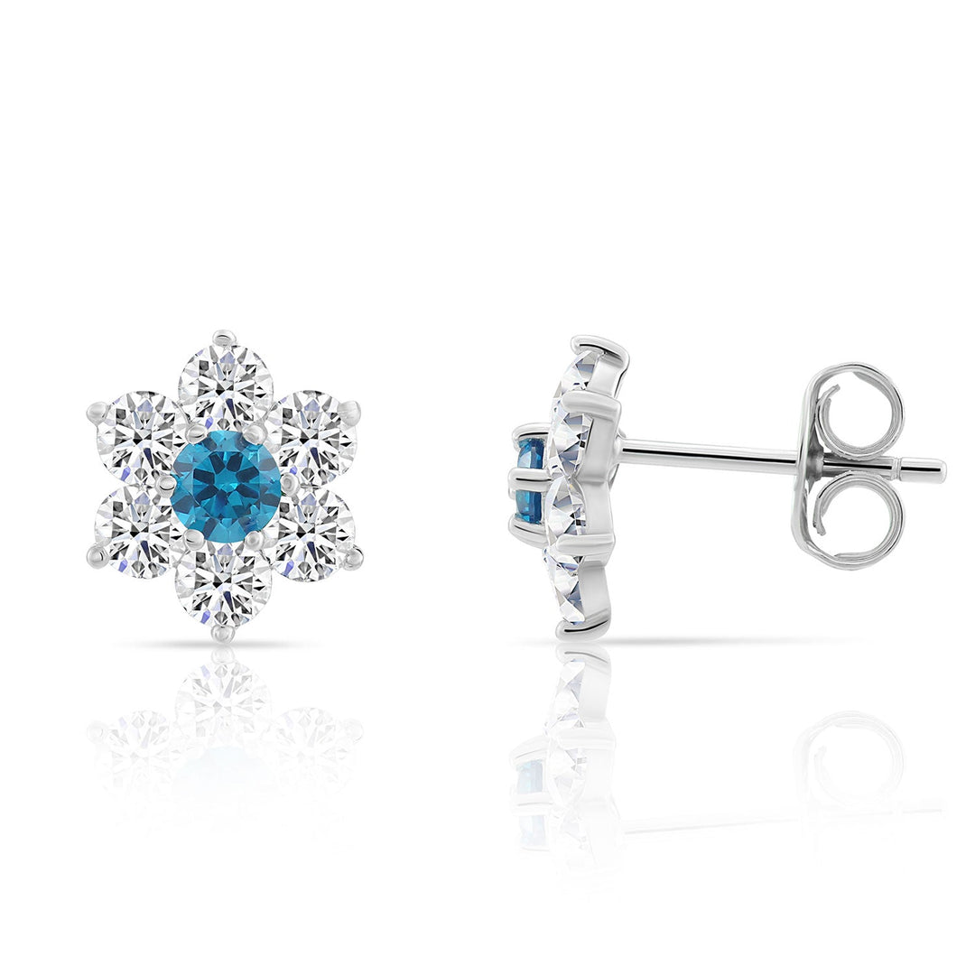 Sterling Silver Cubic Zirconia Birthstone Flower Stud Earrings NYE9201