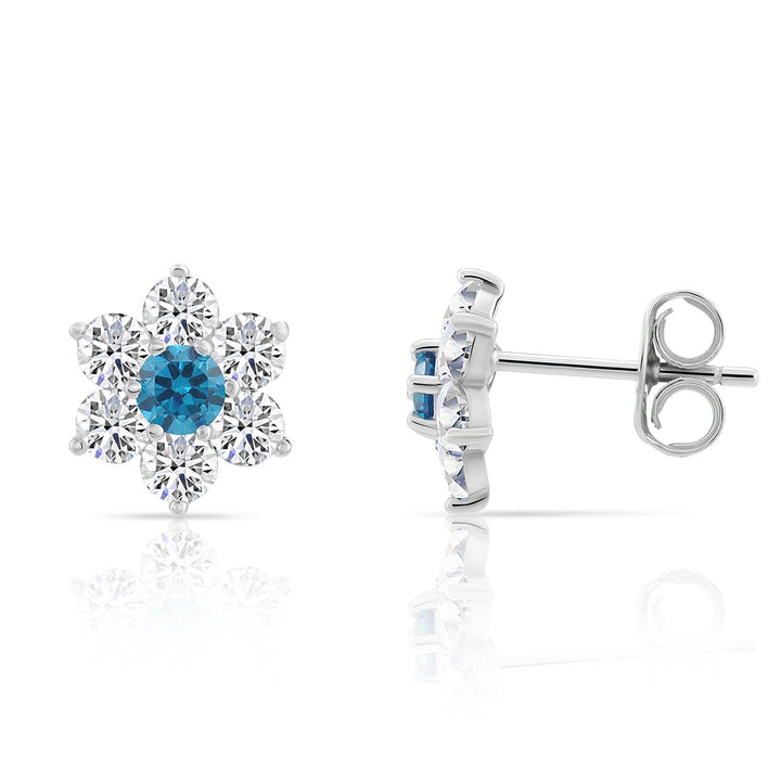 Sterling Silver Cubic Zirconia Birthstone Flower Stud Earrings NYE9201