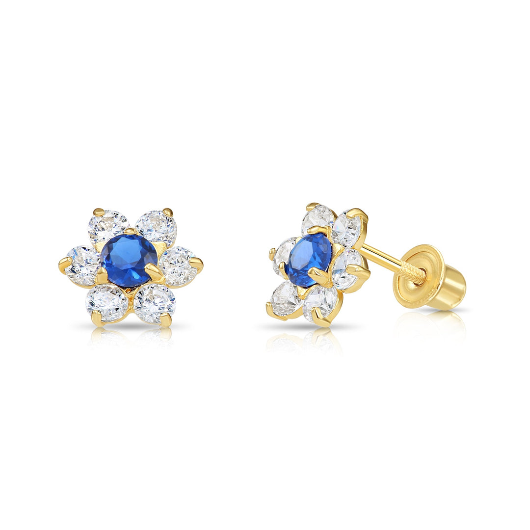 14k Yellow Gold Cubic Zirconia Large Flower Birthstone Stud Earrings | 19-25 to 19-36