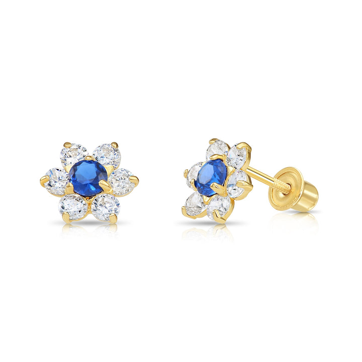 14k Yellow Gold Cubic Zirconia Large Flower Birthstone Stud Earrings | 19-25 to 19-36
