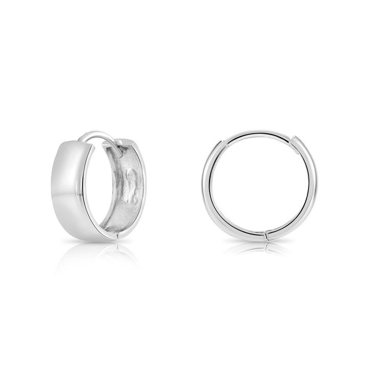 925 Sterling Silver Classic Wide Huggie Hoops Earrings