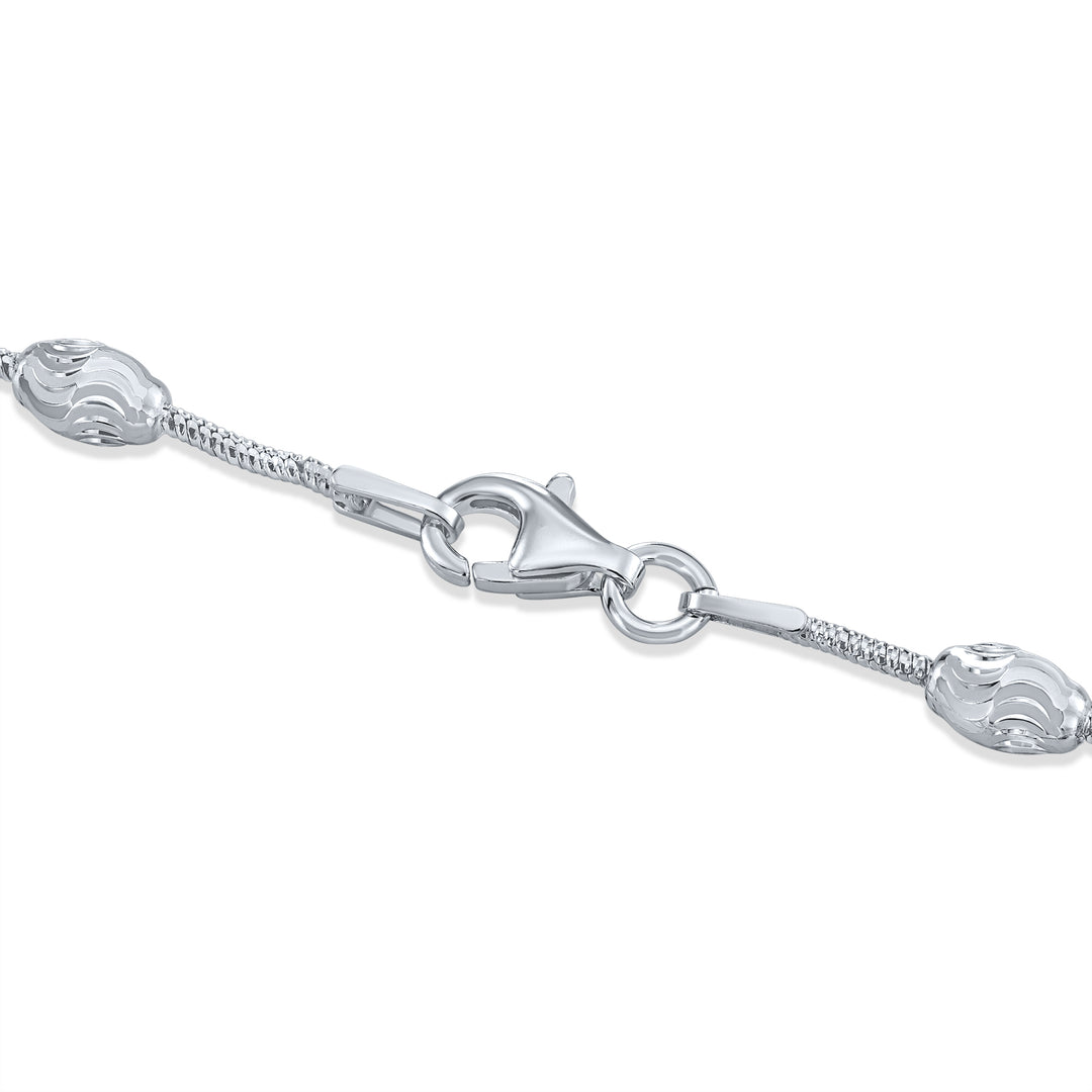 925 Diamond-Cut Beaded Oval Moon Chain - Made in Italy - Rhodium Plated Sterling Silver - LIVE SILVER PRICE