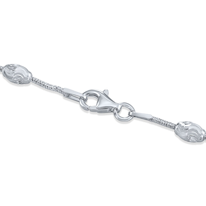 925 Diamond-Cut Beaded Oval Moon Chain - Made in Italy - Rhodium Plated Sterling Silver - LIVE SILVER PRICE