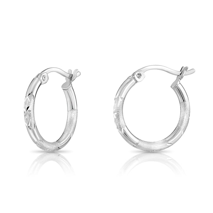 925 Sterling Silver Fancy Flower Diamond Cut Hoop Earrings