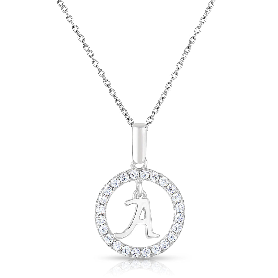 Sterling Silver Cubic Zirconia Round Initial Pendant Necklace