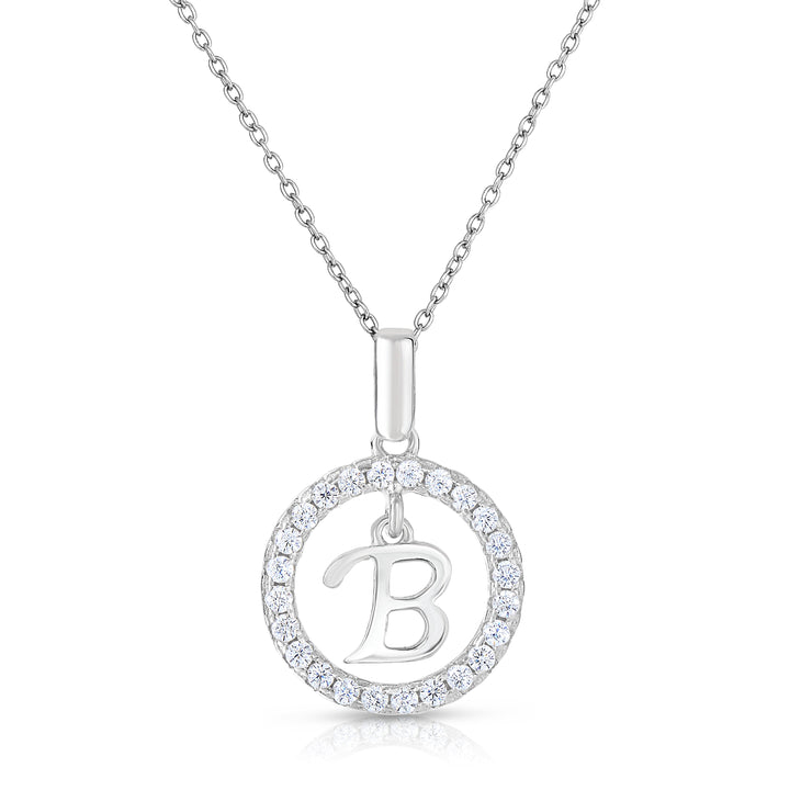 Sterling Silver Cubic Zirconia Round Initial Pendant Necklace