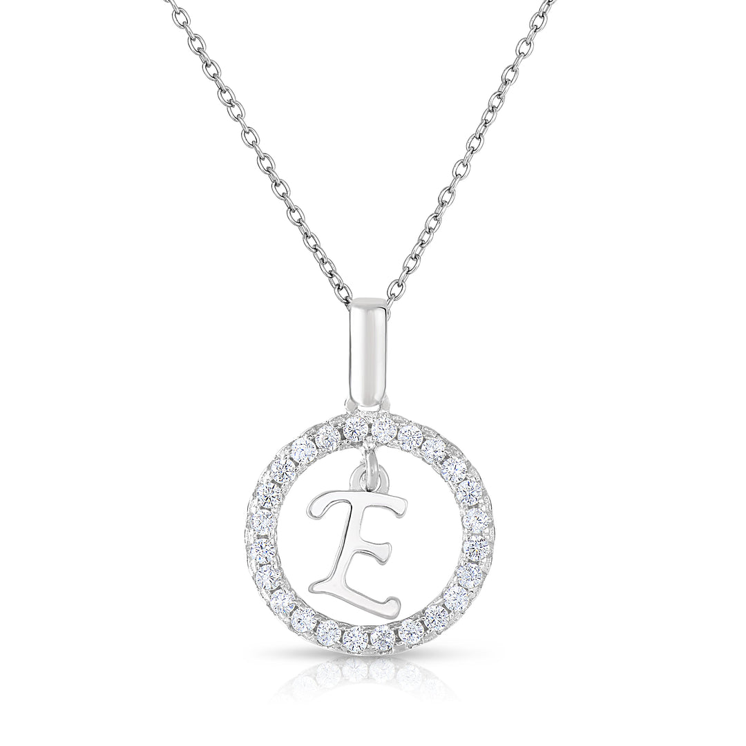 Sterling Silver Cubic Zirconia Round Initial Pendant Necklace