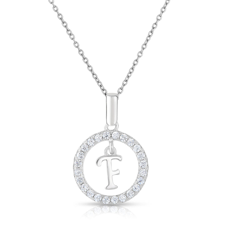 Sterling Silver Cubic Zirconia Round Initial Pendant Necklace