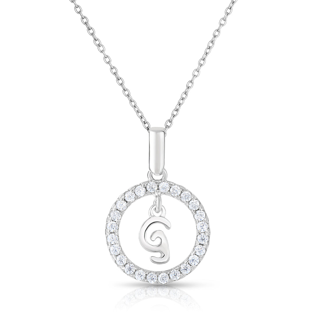 Sterling Silver Cubic Zirconia Round Initial Pendant Necklace