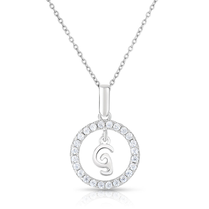 Sterling Silver Cubic Zirconia Round Initial Pendant Necklace