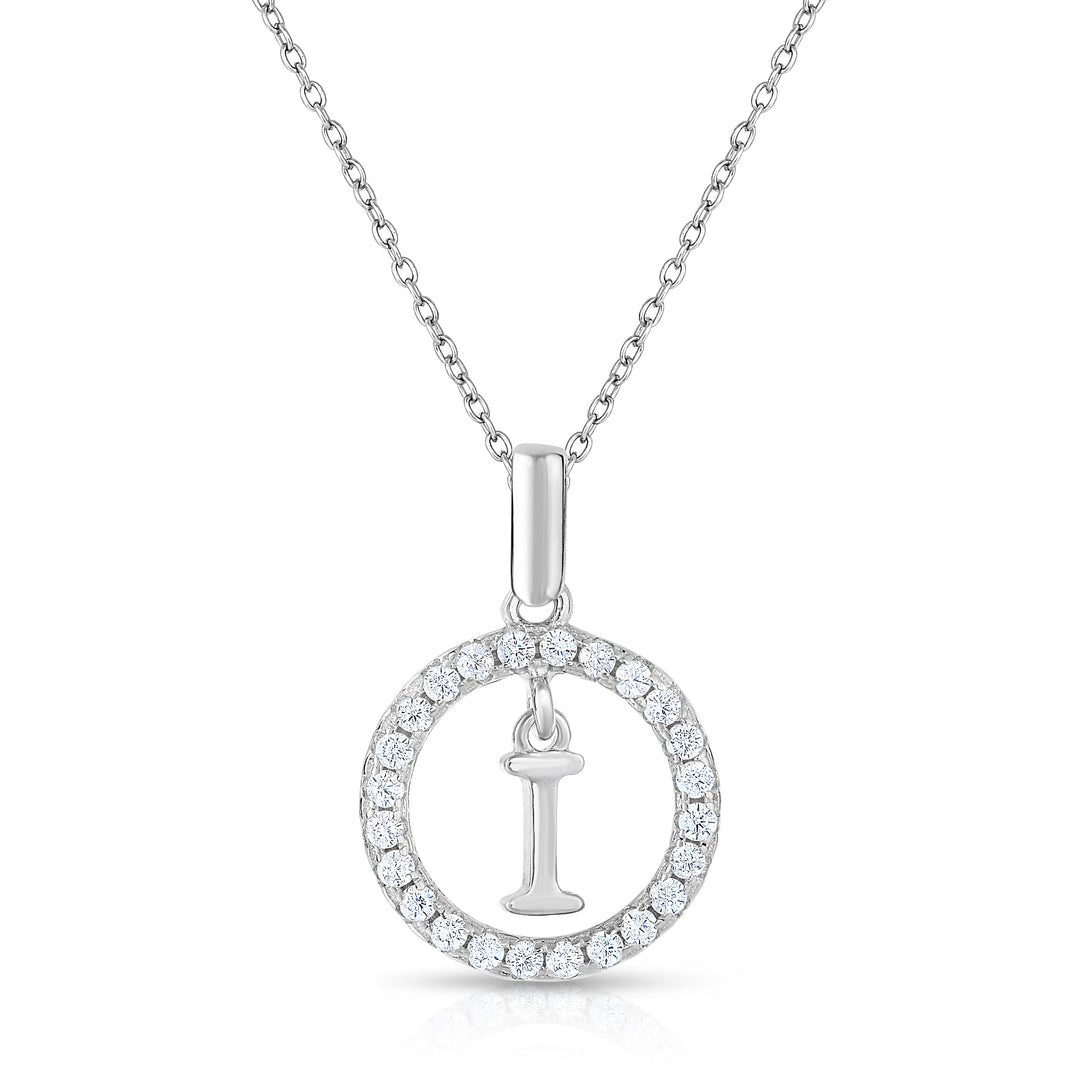Sterling Silver Cubic Zirconia Round Initial Pendant Necklace