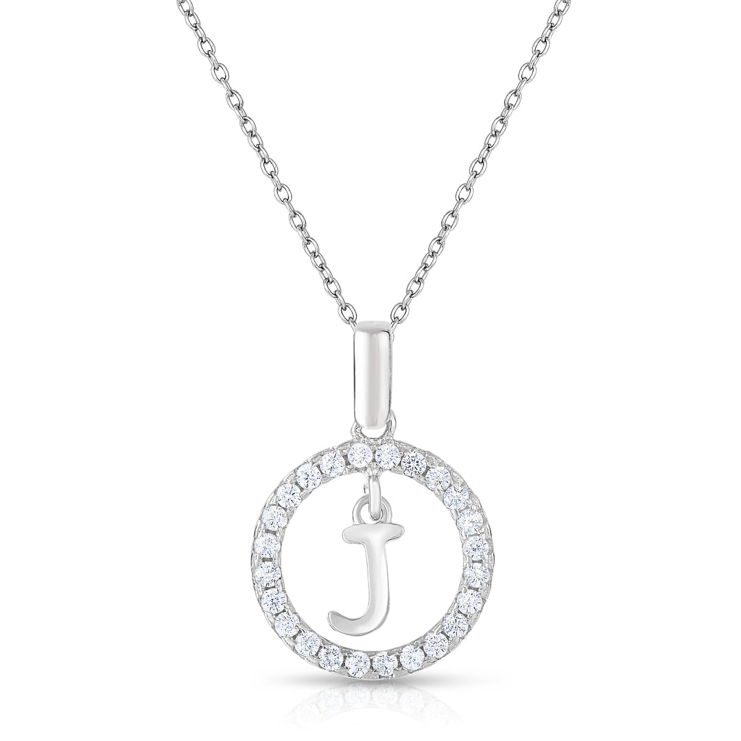 Sterling Silver Cubic Zirconia Round Initial Pendant Necklace
