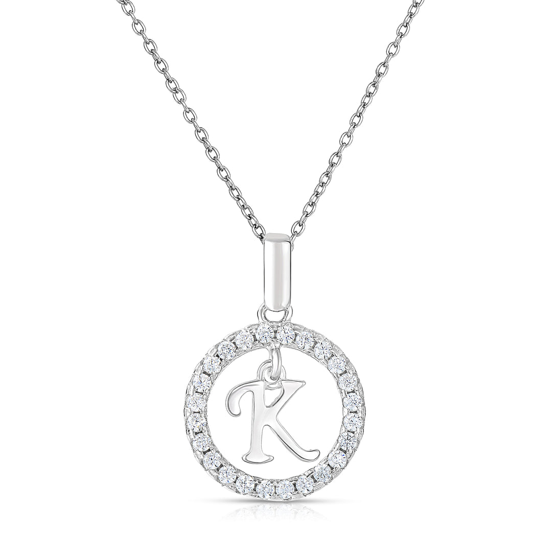 Sterling Silver Cubic Zirconia Round Initial Pendant Necklace