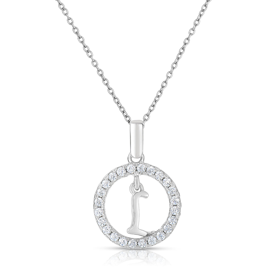 Sterling Silver Cubic Zirconia Round Initial Pendant Necklace
