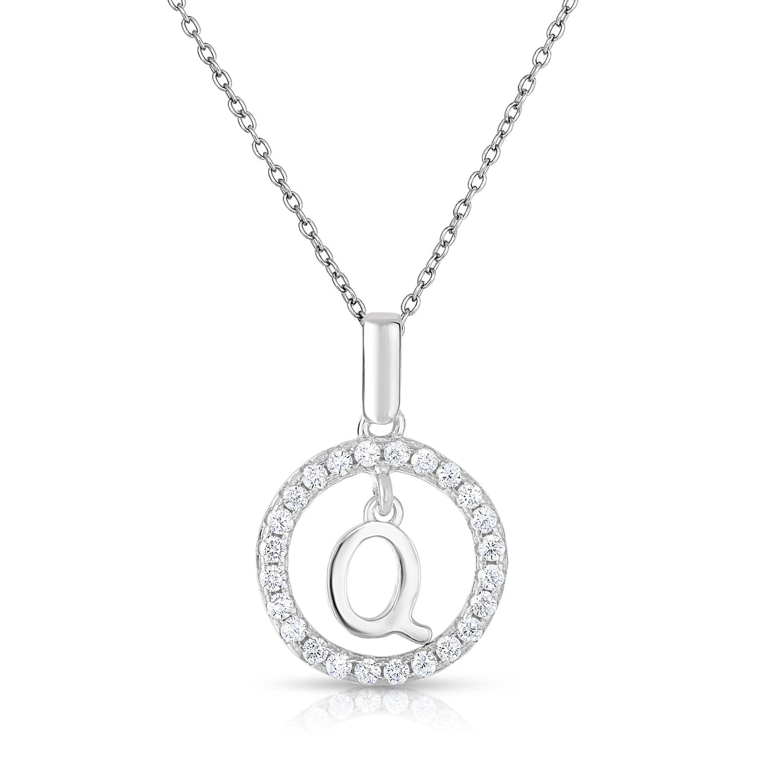 Sterling Silver Cubic Zirconia Round Initial Pendant Necklace