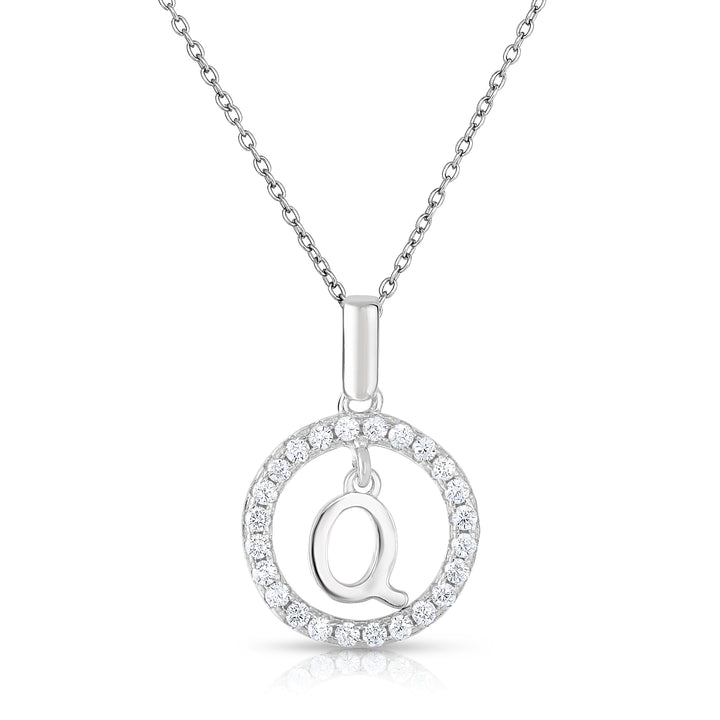 Sterling Silver Cubic Zirconia Round Initial Pendant Necklace