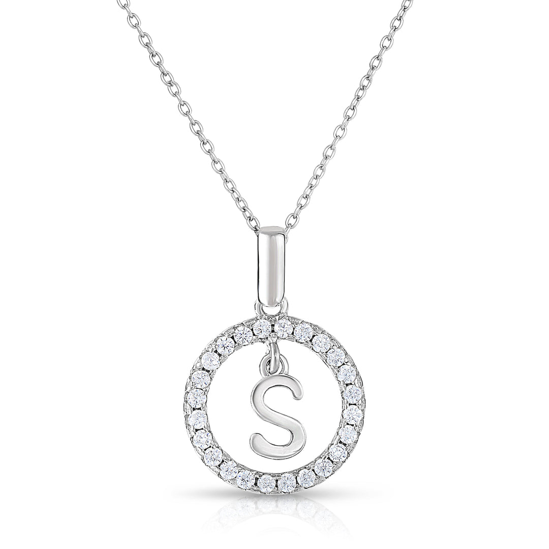 Sterling Silver Cubic Zirconia Round Initial Pendant Necklace