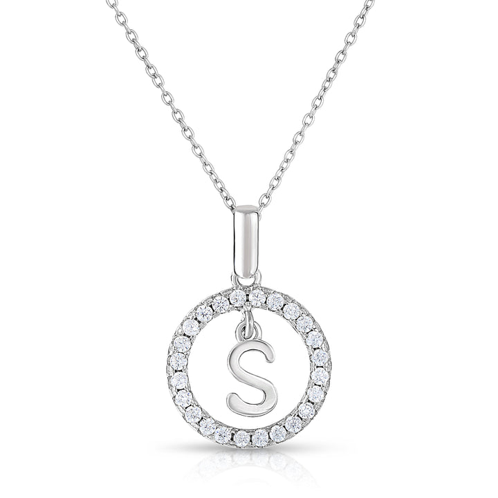 Sterling Silver Cubic Zirconia Round Initial Pendant Necklace