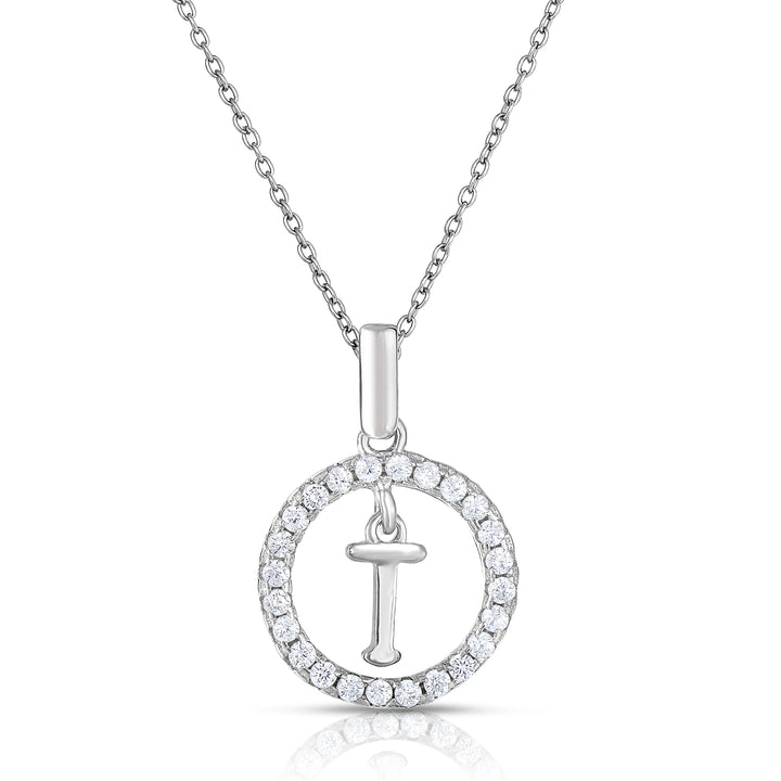 Sterling Silver Cubic Zirconia Round Initial Pendant Necklace