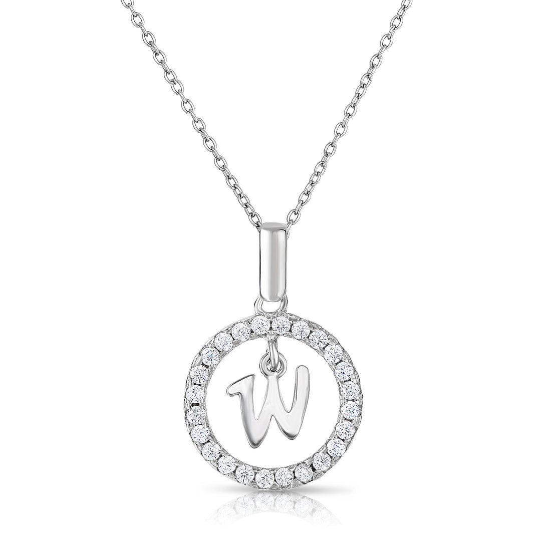 Sterling Silver Cubic Zirconia Round Initial Pendant Necklace