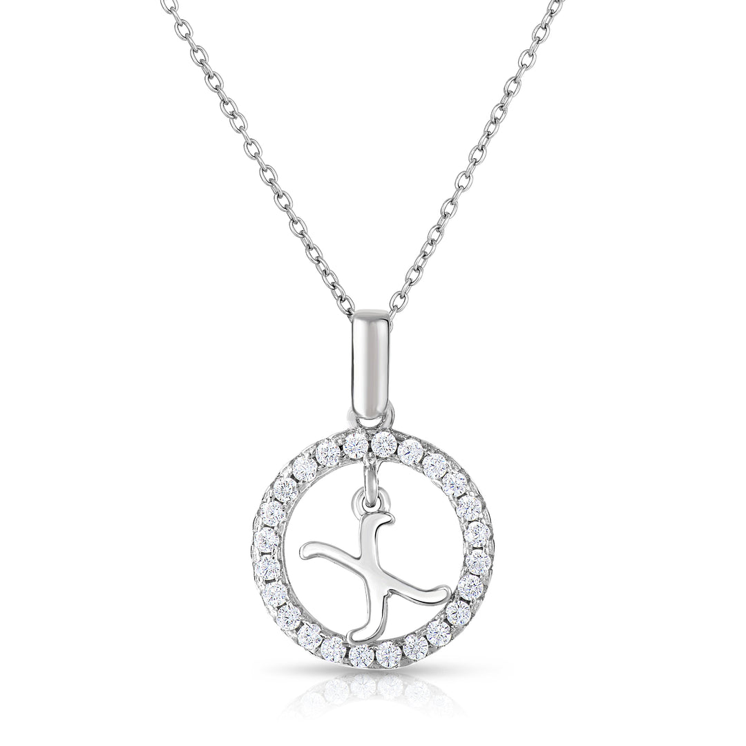 Sterling Silver Cubic Zirconia Round Initial Pendant Necklace