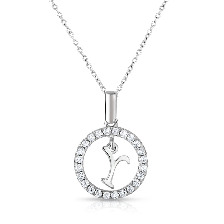 Sterling Silver Cubic Zirconia Round Initial Pendant Necklace