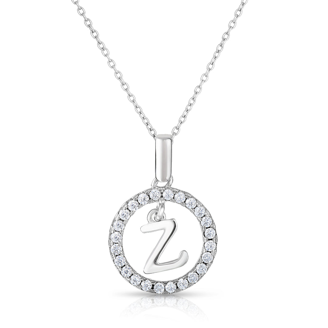 Sterling Silver Cubic Zirconia Round Initial Pendant Necklace