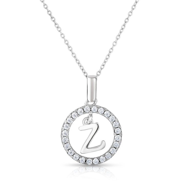 Sterling Silver Cubic Zirconia Round Initial Pendant Necklace