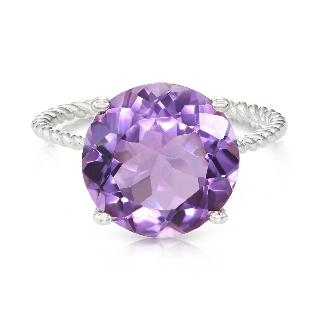 925 Sterling Silver 5ct Amethyst Rope Accent Ring - 12MM