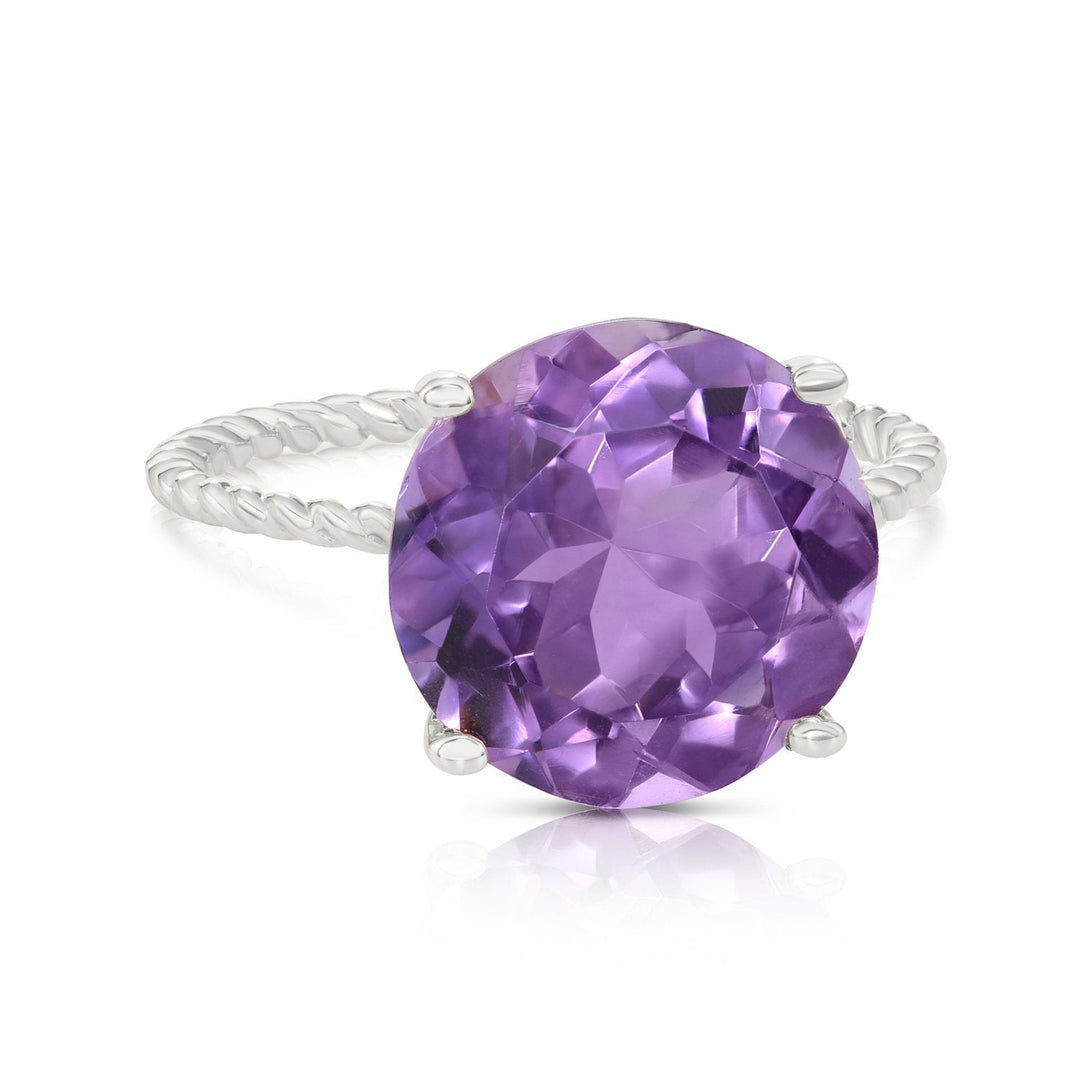 925 Sterling Silver 5ct Amethyst Rope Accent Ring - 12MM