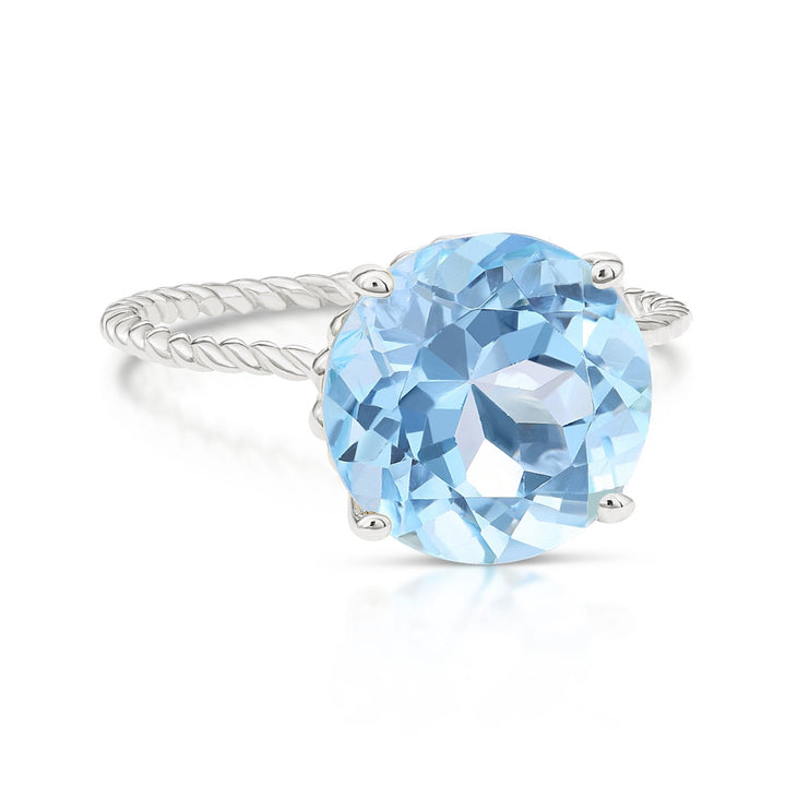 925 Sterling Silver 5ct Sky Blue Topaz Rope Accent Ring - 12MM
